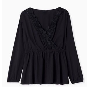 TORRID BLACK LACE TRIM BABYDOLL BLOUSE  SIZE 2x